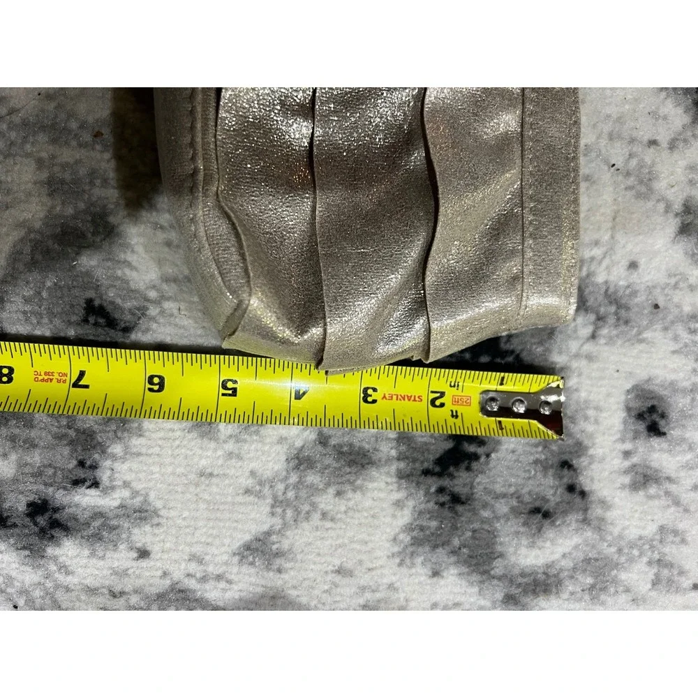 Victorias Secret Metallic Champagne Gold Ruffle Makeup‎ Bag Clutch Snap Closure